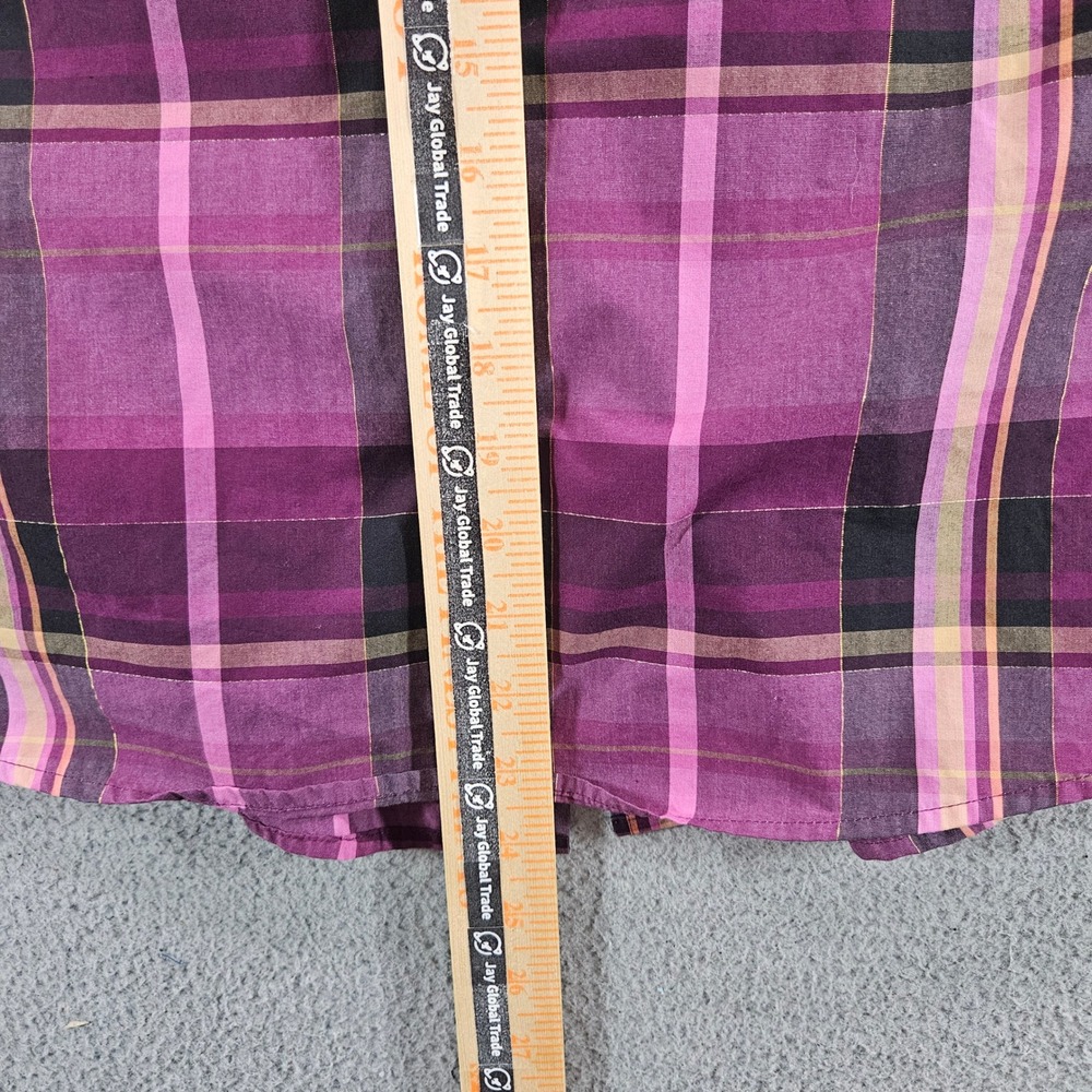 Foxcroft Petite 14P Purple Pink Plaid Wrinkle Free Button Up Shirt Metallic Gold - Picture 8 of 9